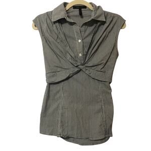 BCBGMAXAZRIA  Pinstripe Sleeveless Collared Blouse Womens S Twist Preppy Twee